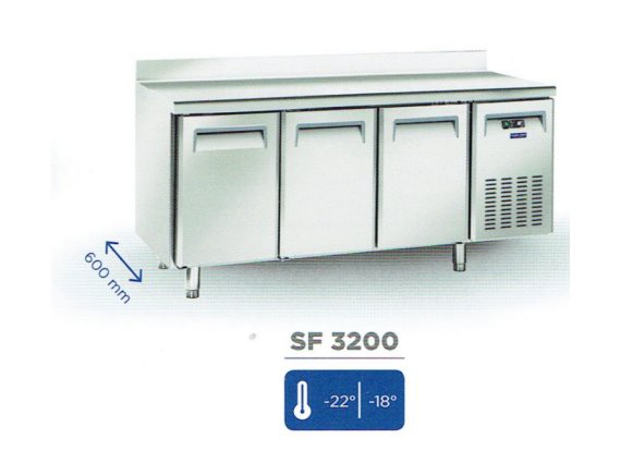 Tavolo refrigerato tre porte SF 3200 inox, 358 litri - 18/-22°.